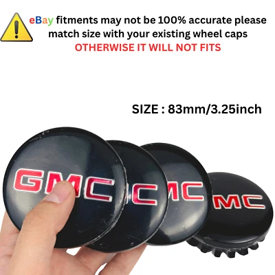 SET OF 4 BLACK-RED  83 mm/3.25 inch Wheel Rim Center Hub Caps FIT FOR GMC - Image 1 of 4