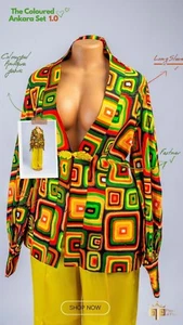 Colourful  African Ankara Two Pieces Set , jacket and pants  - Picture 1 of 4