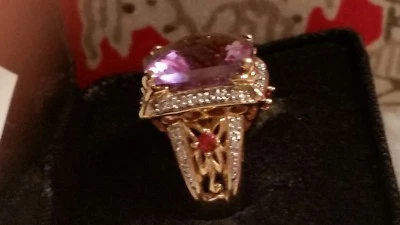 ANILLO VICTORIA WIECK AMATISTA, DIAMANTE Y GRANATE ORO 14K TALLA 6 NUEVO Foto 1 de 4