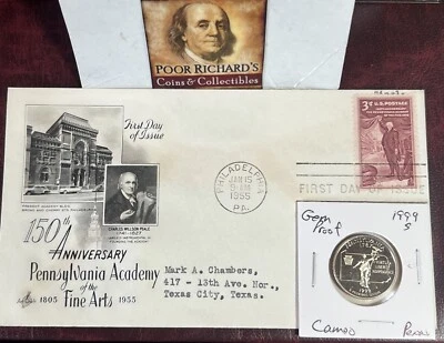 Pennsylvania Coin & Cover Set. 1999S Gem Pr. State Qtr & 1955 FDC FD64 - Image 1 of 4