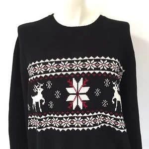 Maglione uomo Fair Isle Renna XL vacanza nero cotone brutto festa natale nordico - Foto 1 di 8