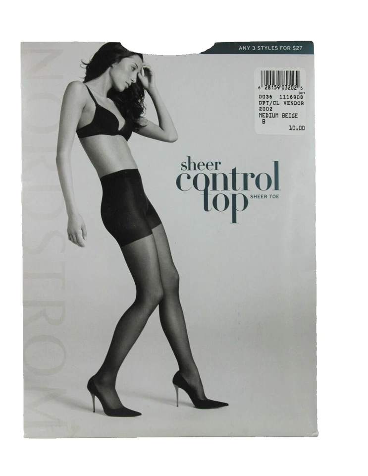 Nordstrom Sheer Control Top Pantyhose Sheer Toe Medium Beige Size B