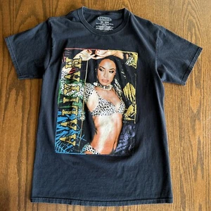 Aaliyah Princess Of R&B Graphic Leopard Style Print Size XS BLACK T-Shirt - Picture 1 of 3
