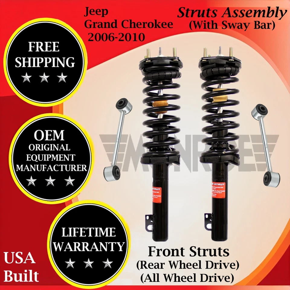 Monroe OEM Front Struts W/ Sway Bar For 2006-2010 Jeep Grand Cherokee 2WD/4X4 Foto 1 de 4