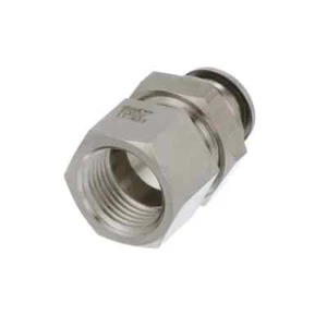 SMC KQG2E11-N03 One-Touch Bulkhead Connector, 3/8 in NPT 316 Stainless Steel - Picture 1 of 5
