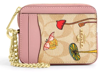 🩷 Estuche para tarjetas Coach X Observed By Us con cremallera - CU403 Signature lona/cuero rosa nuevo con etiquetas Foto 1 de 4