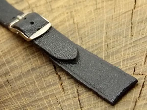 Vintage NOS Unused Watch Band Black Leather w Silver Tone Buckle 16mm Benrus - Picture 1 of 6