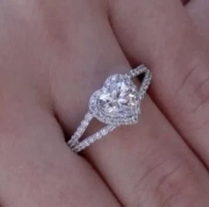 2 Ct 14k Solid White Gold Heart cut Engagement Wedding Promise Ring Lab Created - Picture 1 of 4
