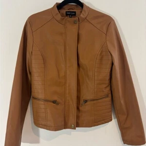 New Look Women’s Medium Faux Leather Camel Color Jacket Coat Zipper Closure - Picture 1 of 9