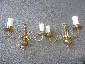 Pair Of Vintage Repro Flemish Style Two Arm Brass Plated Wall Sconces - Picture 1 of 8