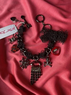 Betsey Johnson Glampire Black Lace Vampire Mouth Fangs Skull Spider Bracelet - Image 1 of 4