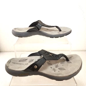 Merrell Sandali Donna 6 Adhera J55272 Nero Pelle Tanga Regolabile Azteco Boho - Foto 1 di 7