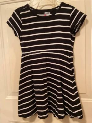 Girls Dress Size 10-12 Limited Too M Navy Blue White Striped Soft Knit EUC - Image 1 of 3