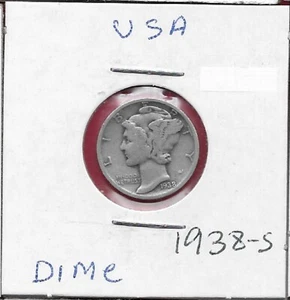 USA MERCURY DIME 1938-S LIBERTY WEAR A WINGED PHRYGIAN CAP (FREEDOM OF THOUGH - Bild 1 von 2