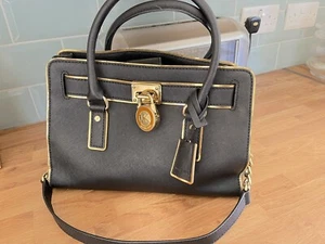 MICHAEL KORS Black HAMILTON Gold Padlock Straps Tote Bag Limited Edition - Picture 1 of 5