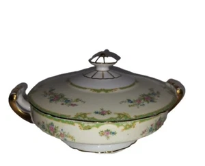 Noritake N1016 Covered Tureen Vegetable Serving Bowl Floral Gold Trim Japan - Picture 1 of 16