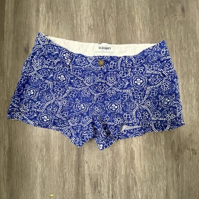 Old Navy Chino Shorts Blue & White Floral 100% Cotton Pockets Women's Size 6 - Image 1 of 4