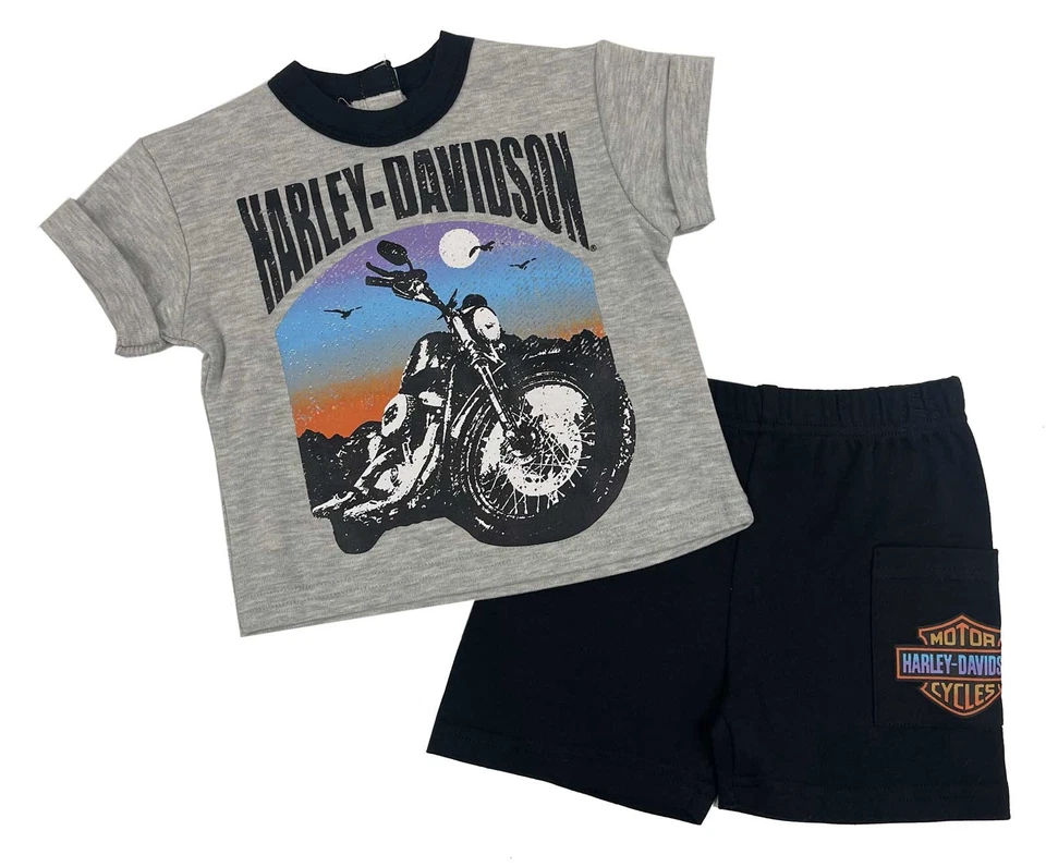 Harley-Davidson Juego de 2 piezas de camiseta y corto tejido para niños pequeños, negro/gris Foto 1 de 1