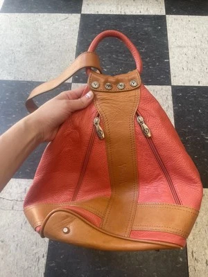 Cartera Valentina de cuero genuino coral y marrón Foto 1 de 4