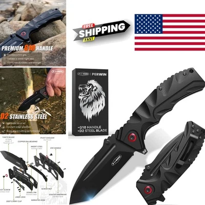 Durable Pocket Knife D2 Steel Blade G10 Handle for Men Gifts and Outdoors - Image 1 of 4