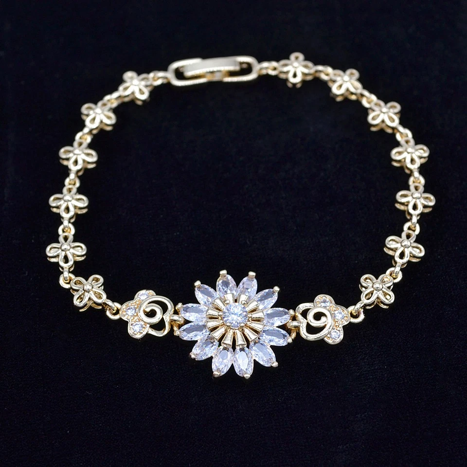 18K Yellow Gold Filled Women Clear Mystic Topaz Blossom Sunflower Charm Bracelet - Image 1 of 1