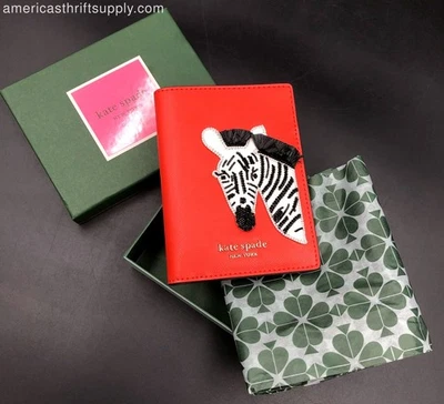 NUEVO EN CAJA Cartera de Cuero Saffiano Kate Spade Rojo Escarlata con Apliques de Cebra Blanco/Negro Foto 1 de 4