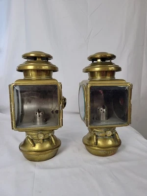 Antiguo par de lámparas de queroseno para carro de latón E & J 1908 ¡Detroit, Michigan! Foto 1 de 4