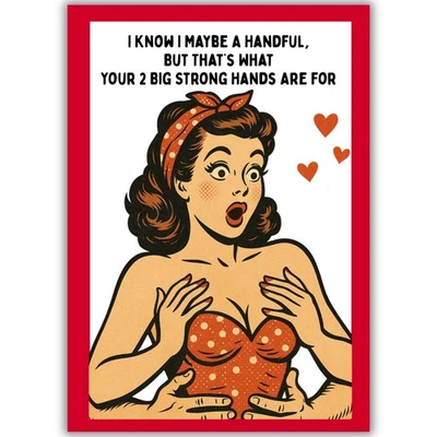 Funny Valentine’s Day Card Her Him Man Male 2 Big Strong Hands Innuendo Husband - Image 1 of 4