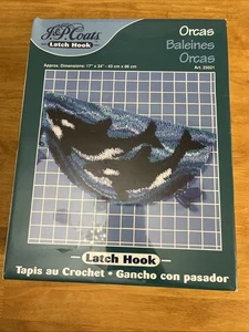 J&P Coats Riegel Haken Teppich Kit Orcas 17x34" Halbmond Badematte Wale Strand versiegelt - Bild 1 von 3