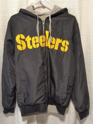 Chaqueta reversible Steelers cierre cremallera negra poliéster/gris algodón para hombre mediana Foto 1 de 4