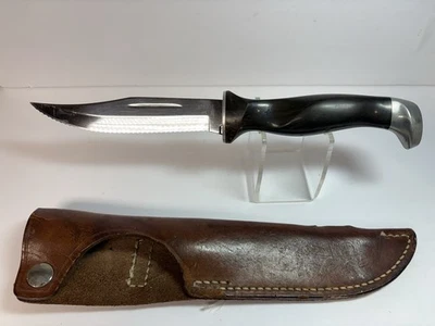 Cuchillo de caza Cutco vintage 1769 D75 dentados completos con mango de vaina remolino Foto 1 de 4