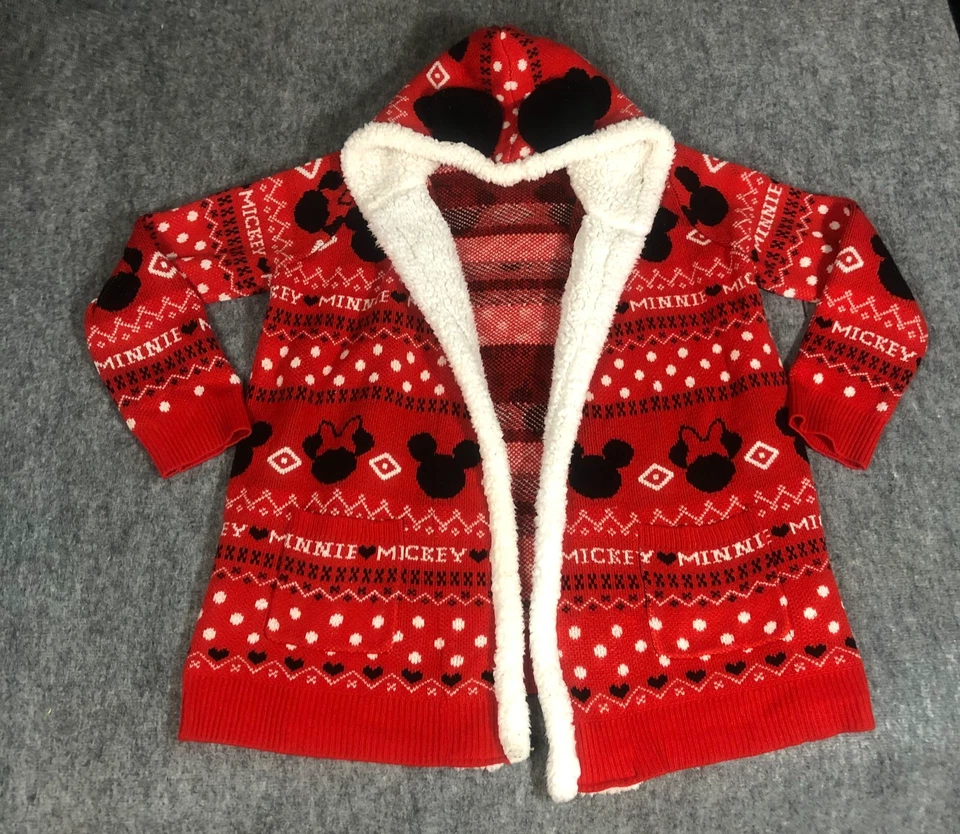 Disney Mickey Mouse Minnie Navidad Sherpa 3 XL Rojo Fair Isle Cárdigan Sudadera con Capucha Foto 1 de 4