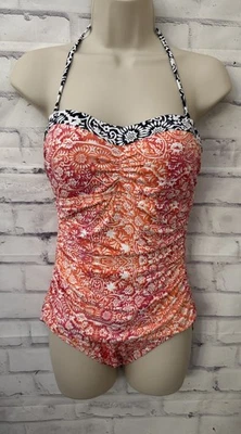 Tommy Bahama Sz 8 Shirred Bandeau Coral One Piece Swimsuit Slimming Resortwear - Image 1 of 4