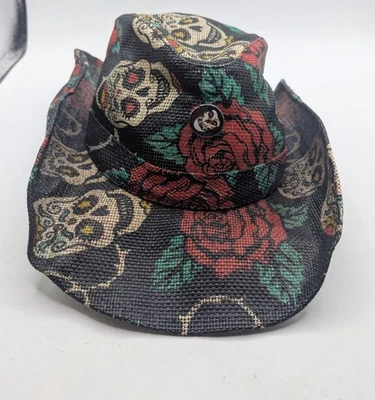 Sombrero de Paja Vaquero Peter Grimm con Estampado de Calavera y Rosa Fibra Natural O/S Foto 1 de 4