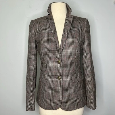 J. Crew Women’s Houndstooth Tweed Gold Buttons Hack-ing Rhodes Jacket Blazer 0 - Image 1 of 4