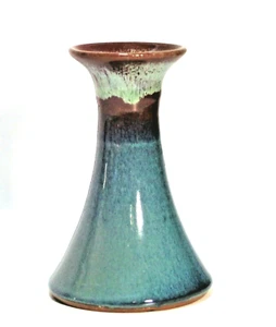Artist Signed Pottery Vase Turquoise Blue Red Clay - Afbeelding 1 van 6
