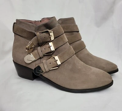 Botas de tornozelo femininas Taryn Rose Samantha bege com zíper e fivela, tamanho 8M - Imagem 1 de 4