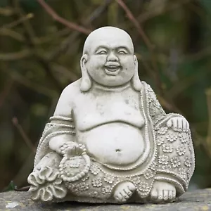 Laughing Buddha Stone Statue | Monk Oriental Garden Outdoor Decoration Ornament - Picture 1 of 4