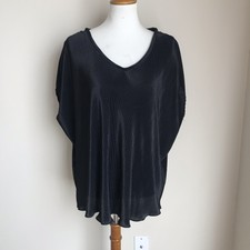 Vtg Womens Susan Fredrick Size Xl Pleated Dolman Sleeve Black Blouse