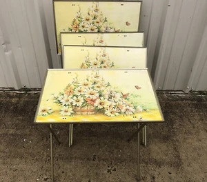 Vintage 4 LAVADA MCM Floral Daisy Basket Butterfly TV Tray. Tables ONLY - Picture 1 of 2