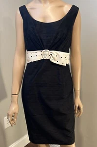 Kay Unger Womens Sleeveless Cocktail Dress Black Silk Dress Polka Dot Belt Sz14 - Picture 1 of 7