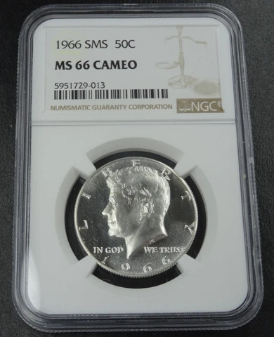 1966 Kennedy Half Dollar SMS NGC MS 66 Cameo 40% Silver 50C Special Mint Set Cover