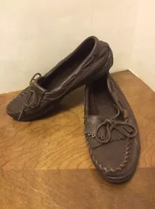 Minnetonka Moccasin Rubber Sole Size 5 Or 6? Womens Dark Brown Leather - Picture 1 of 9