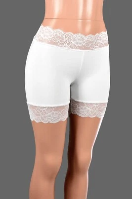 White Stretch Lace Shorts (5" Inseam) XS S M L XL 2XL 3XL plus size cotton short - Image 1 of 4