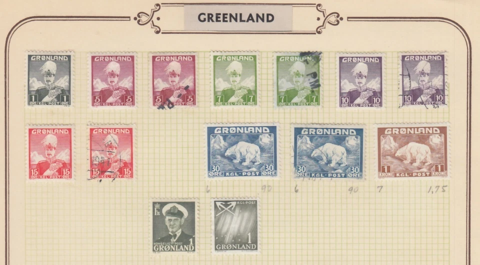 GREENLAND 14 MINT AND USED LIGHT HINGED STAMPS SEE PICTURE - Image 1 of 1
