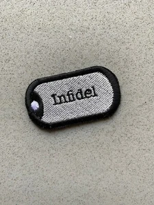Infidel Military Dog Tag Iron On Patch Army Navy Marines Air Force Coast Guard 2 - Picture 1 of 2