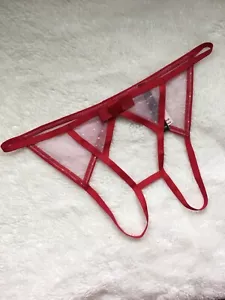 Victoria’s Secret Very Sexy Red Mesh Bow Peekaboo Open Cheekini Pantie (L) NWT - Picture 1 of 2