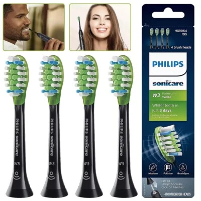 4 Pack Philips Sonicare W3 Premium Replacement Toothbrush Heads Black HX9064/95