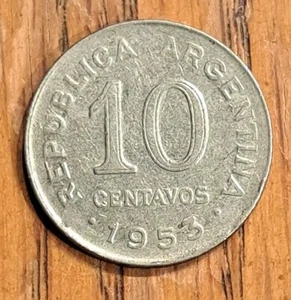 1953 Argentina 10 Centavos General Jose de San Martin 3g 19mm Nickel-Clad-Steel - Picture 1 of 6