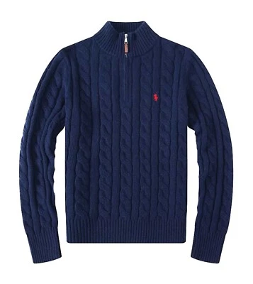 NWT - Polo Ralph Lauren Men's 1/4 Zip Cable Knit Cotton Sweater : NAVY : S - XXL - Image 1 of 4